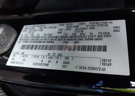 2021 Ford Escape Se z USA, uszkodzony, nr VIN 1FMCU0G6XMUA14994